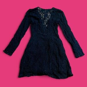 Reformation Black Lace Mini Dress With Front Silver Zipper - Size 4